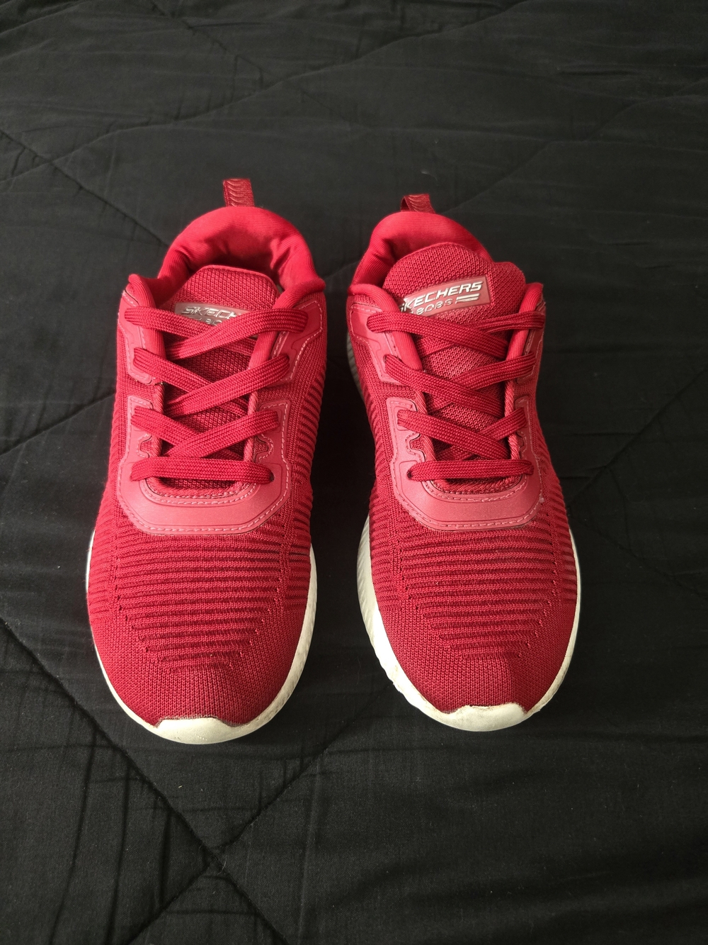 Skechers Red Knit Lace-Up Athletic Sneakers